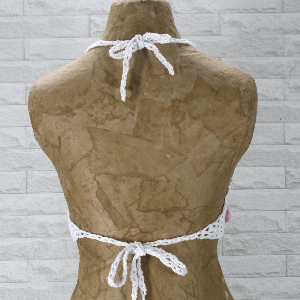 HAND CRAFTED Crop Top Halter Bikini Crochet Flower Power Spring Festival White - Picture 5 of 14